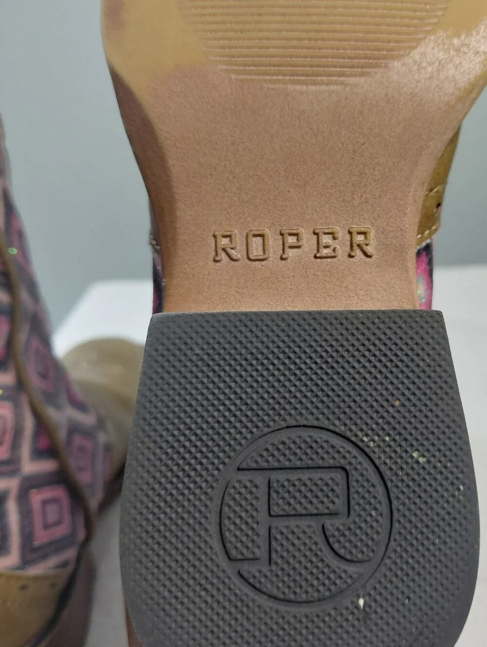 Roper Patterned Glitter Pink and Brown Western Cowboy Boots Girls Sz 12